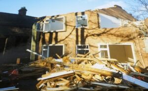 Photo of the old flats during demolition