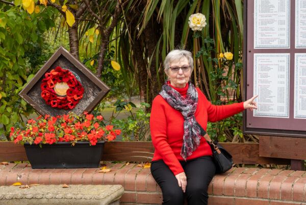 Photo of Linda Green in the WW1 Memorial Garden at the Linskill Centre North Shields