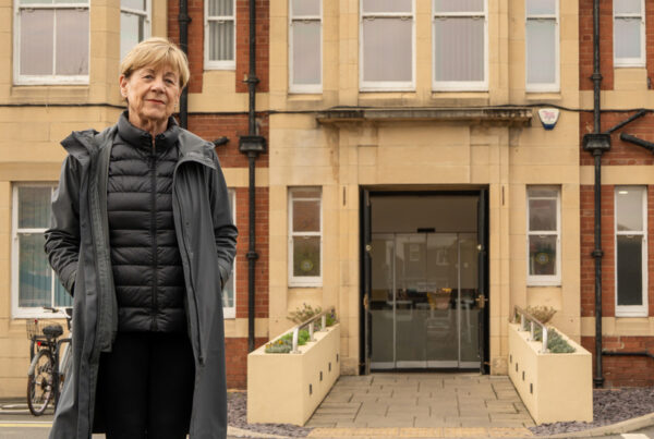 Photo of Sheila Clark outside the Linskill Centre