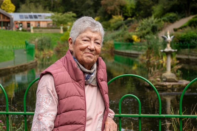 Sheila Day by the duck pond in Northumberland Park