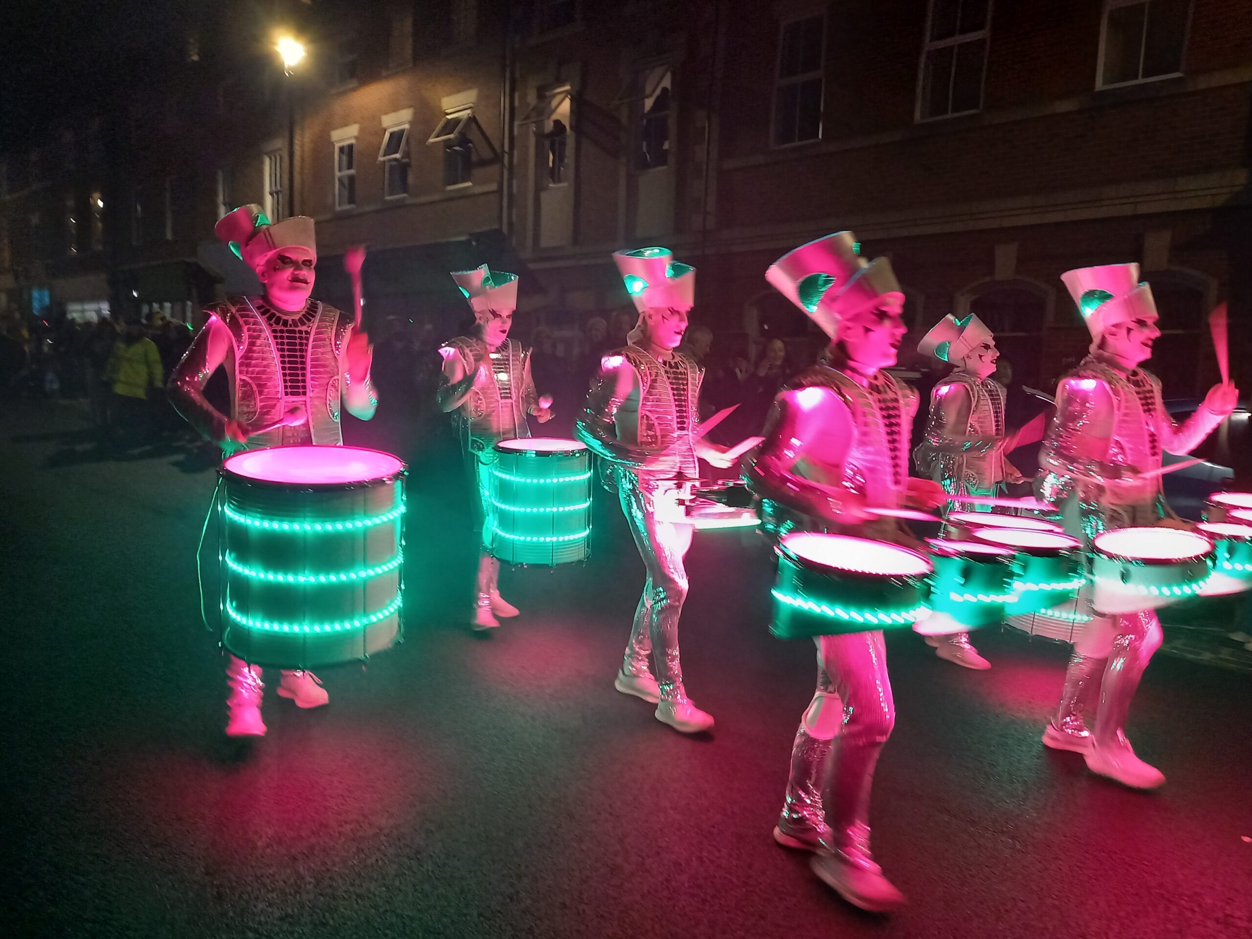 Spark! illuminated drummers leading the Noth Shields 800 parade.